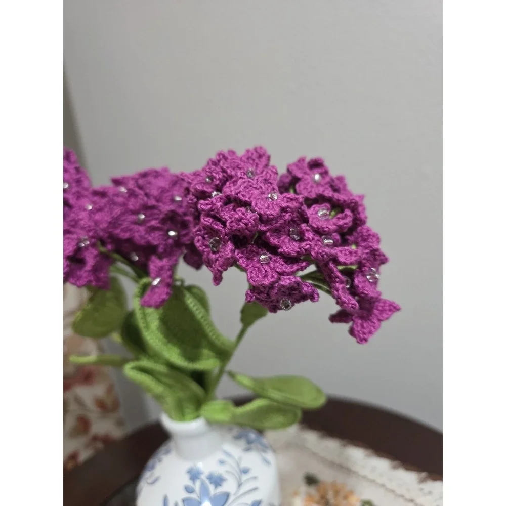 Set‎ of 3 Handmade Crochet Purple Flower Stems – Artificial Floral Decor